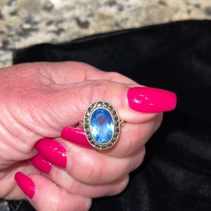 Sterling Silver, Blue Topaz and Marcasite Ring 6